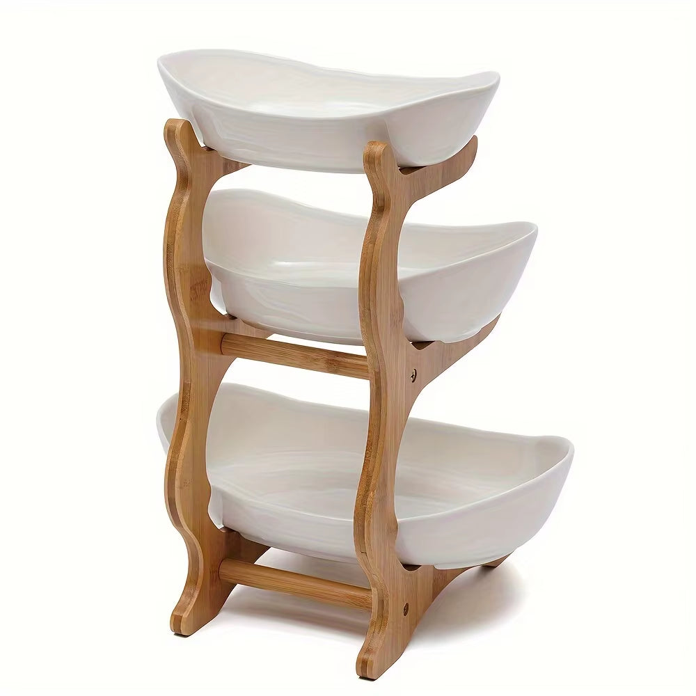 Elevate Your Kitchen with Our 3-Tier Bamboo Fruit Basket - The Ultimate Stackable Organizer for Fresh Fruits and Veggies!
