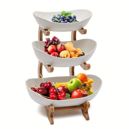 Elevate Your Kitchen with Our 3-Tier Bamboo Fruit Basket - The Ultimate Stackable Organizer for Fresh Fruits and Veggies!