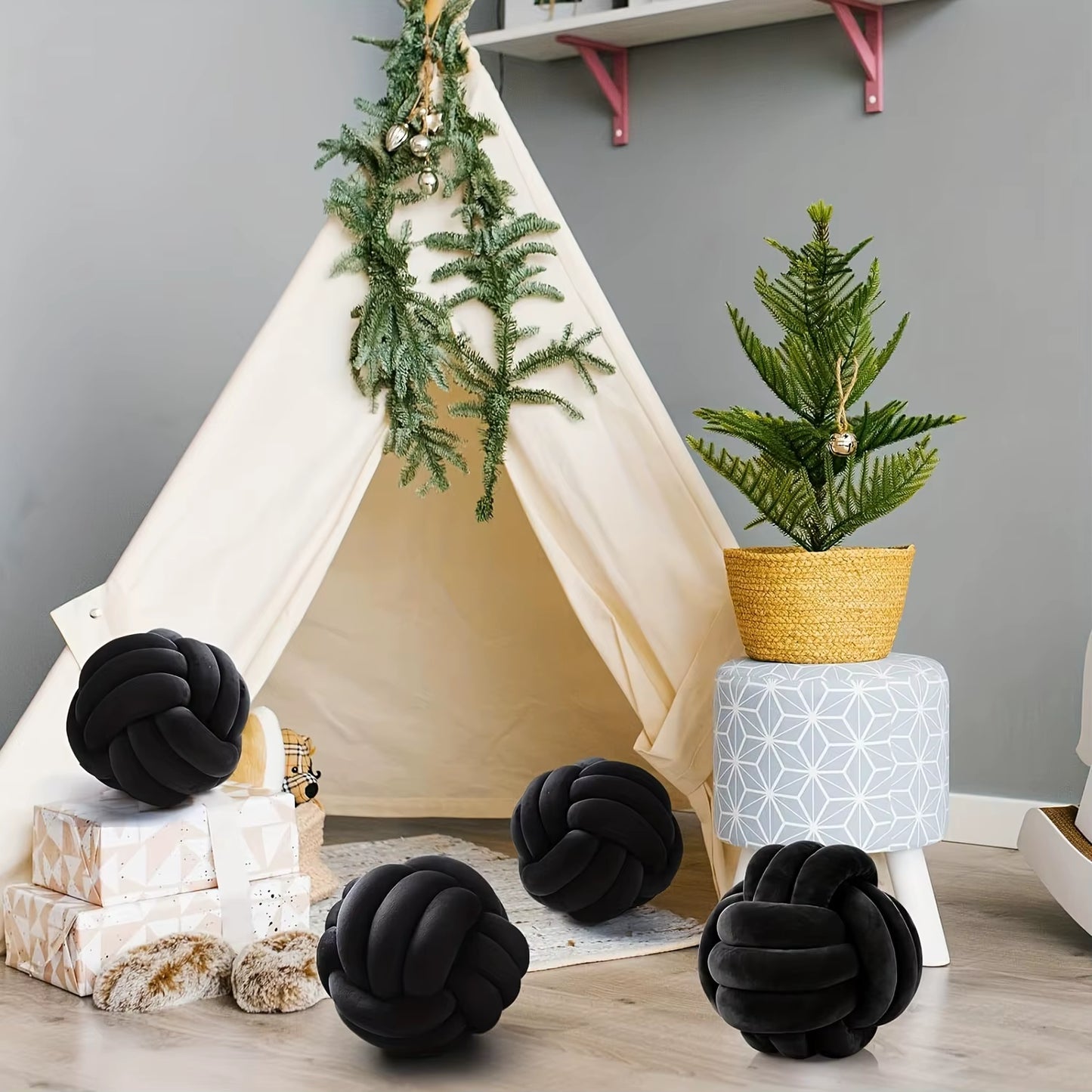 1Pc Art Deco Striped Knot Pillow -Handmade, Soft Polyester.Cotton, Modern & Cozy Decorative Cushion for Homeand Sofa 9*9Inch