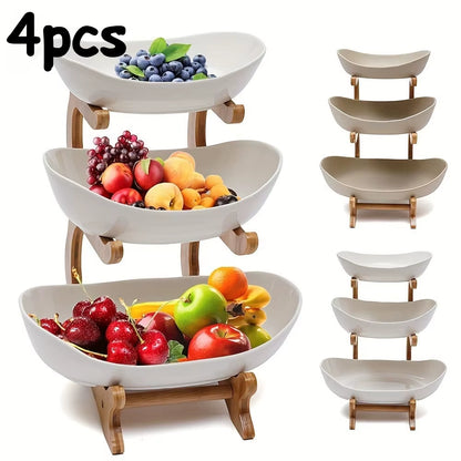 Elevate Your Kitchen with Our 3-Tier Bamboo Fruit Basket - The Ultimate Stackable Organizer for Fresh Fruits and Veggies!
